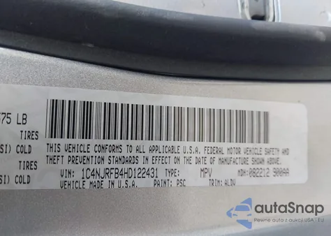 2017 Jeep Patriot High Altitude 4X4 z USA, uszkodzony, nr VIN 1C4NJRFB4HD122431